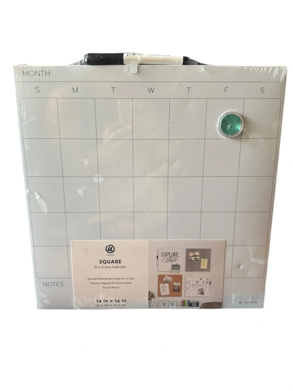U BRANDS Frameless 14x14” Square Magnetic Dry Erase Calendar Board NWT